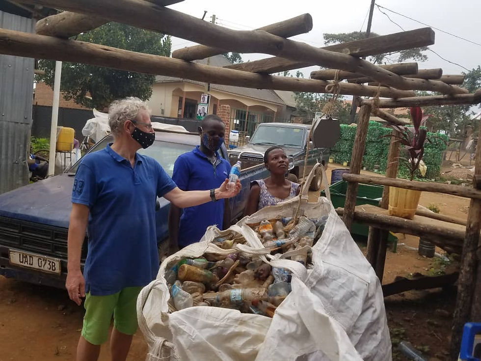Plastic waste being weighed at Eco Brixs HQ so it can be recycled and exchange for income