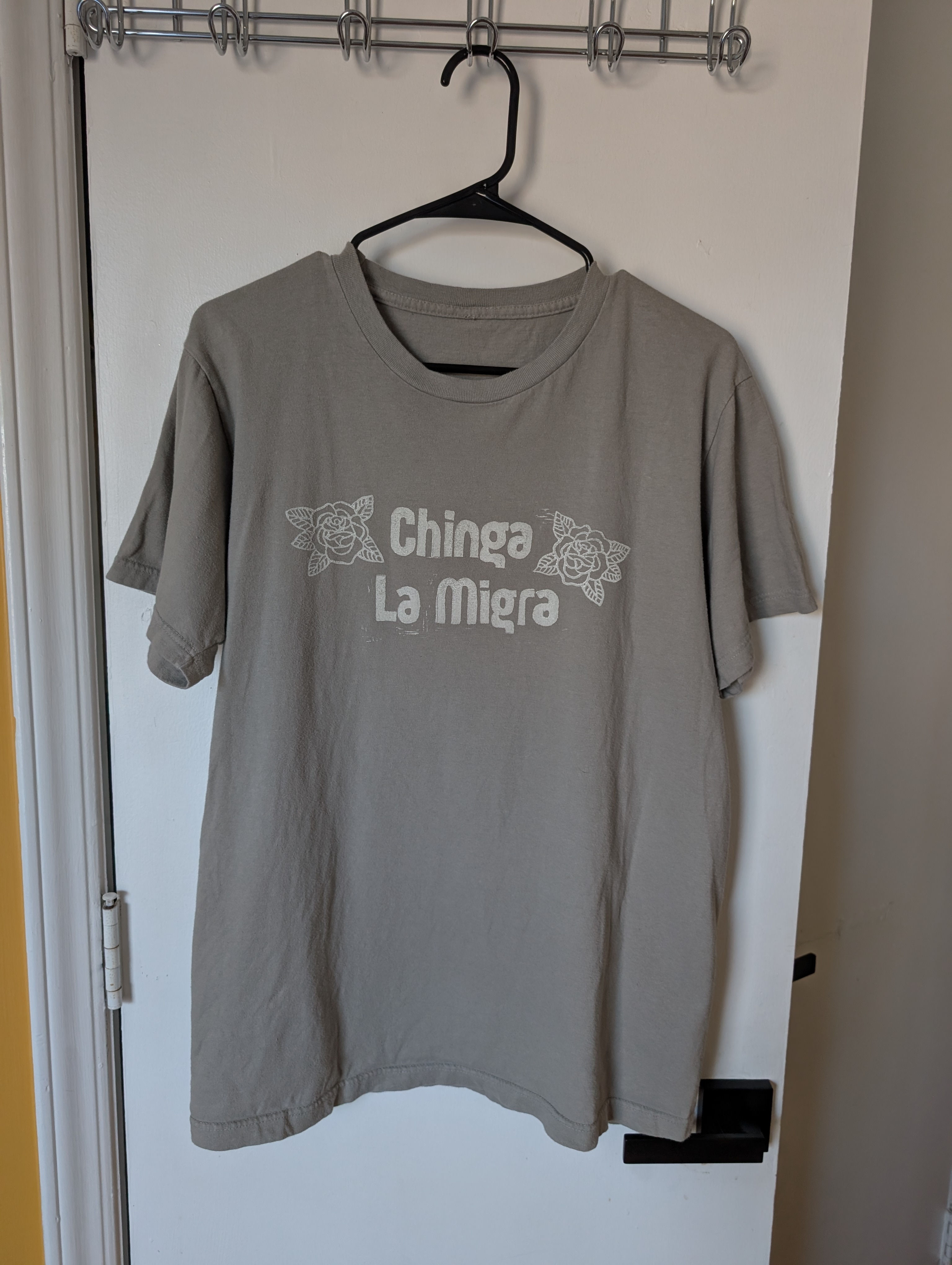 Chinga La Migra Block Print on Thrifted Tee