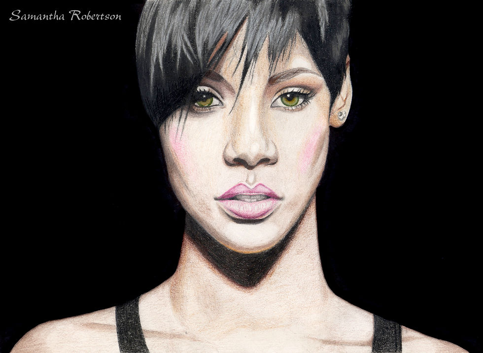Rihanna (Colored pencil/ink/Photoshop)