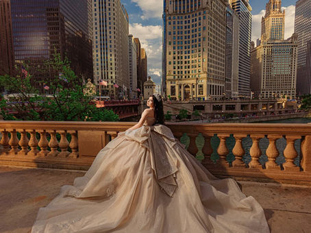 Quinceañera in Chicago Illinois celebrating in her quinceañera dress
