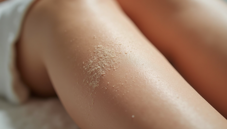 Close-up view of a smooth leg after sugaring hair removal