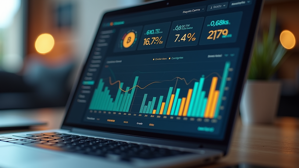 Eye-level view of a laptop screen showing a cryptocurrency dashboard