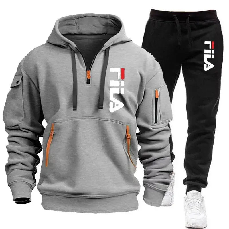 Thumbnail: Two sets of 2025 new fashionable men's sportswear, a zippered hooded sweatshirt 