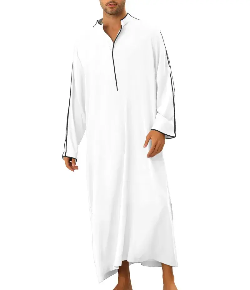 Thumbnail: Loose Muslim Kaftan Robe Middle East Men Long Sleeve Arab Islamic Solid Color Ma
