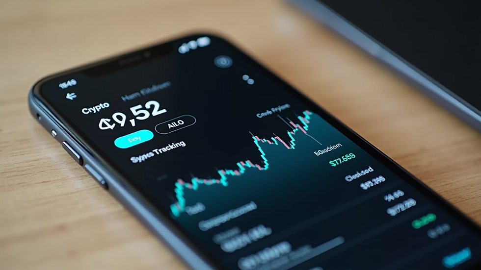 Eye-level view of a smartphone displaying a crypto price tracking app
