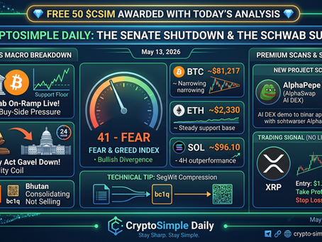 🚀 CryptoSimple Daily: The Senate Shutdown & The Charles Schwab Surge — May 13, 2026