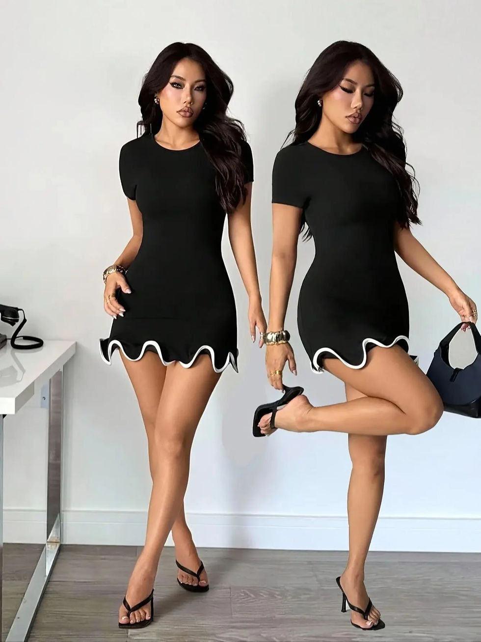 Thumbnail: Round neck ruffled slim-fit mini dress