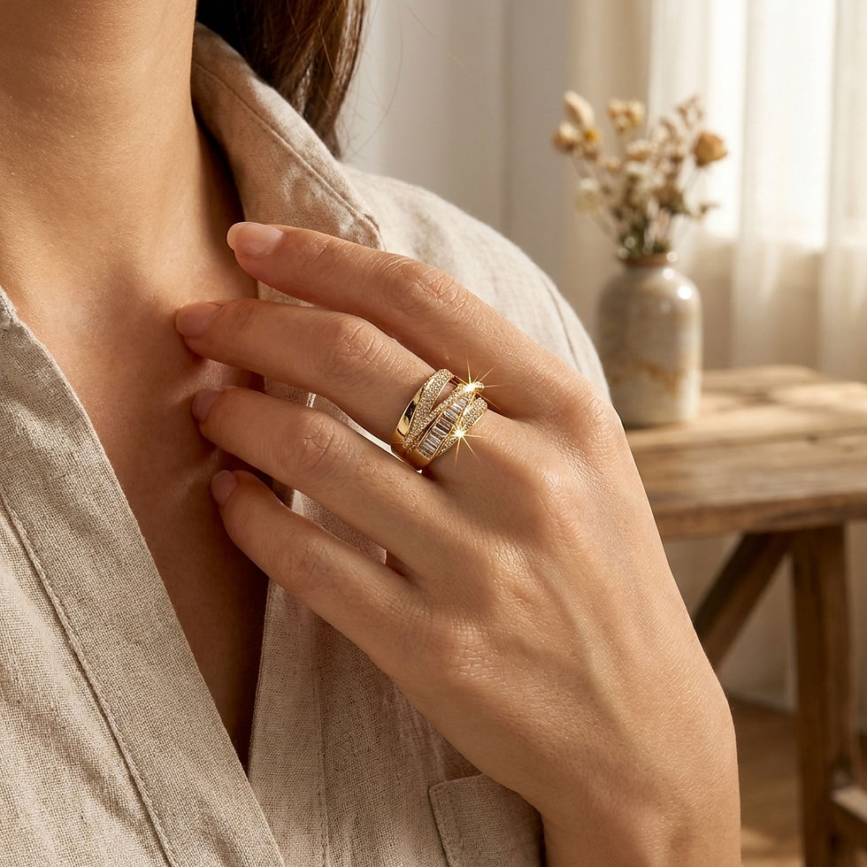 Thumbnail: Classic Gold Color Wide Opening Ring for Women Luxury Bright Zirconia Adjustable