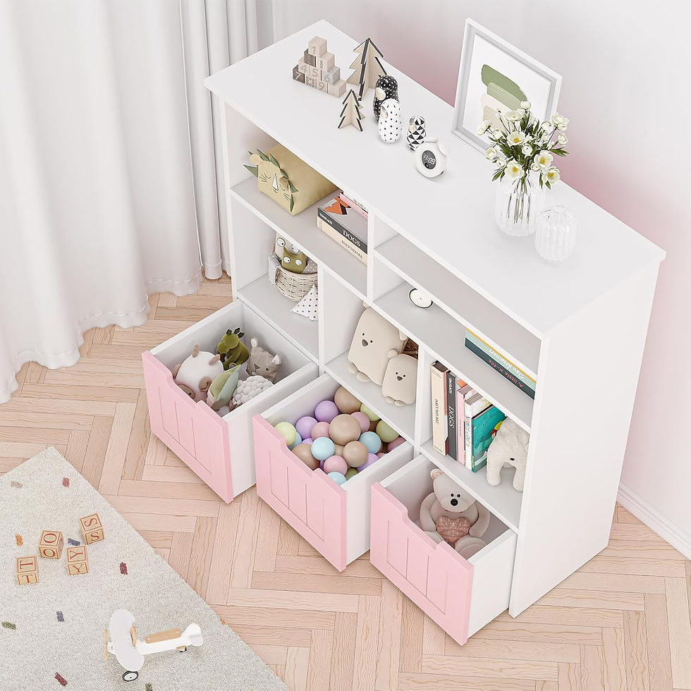Thumbnail: Kids Toy Storage Organizer Bookshelf 3 Movable Drawers,6 Cubbies,Hidden Wheels,V