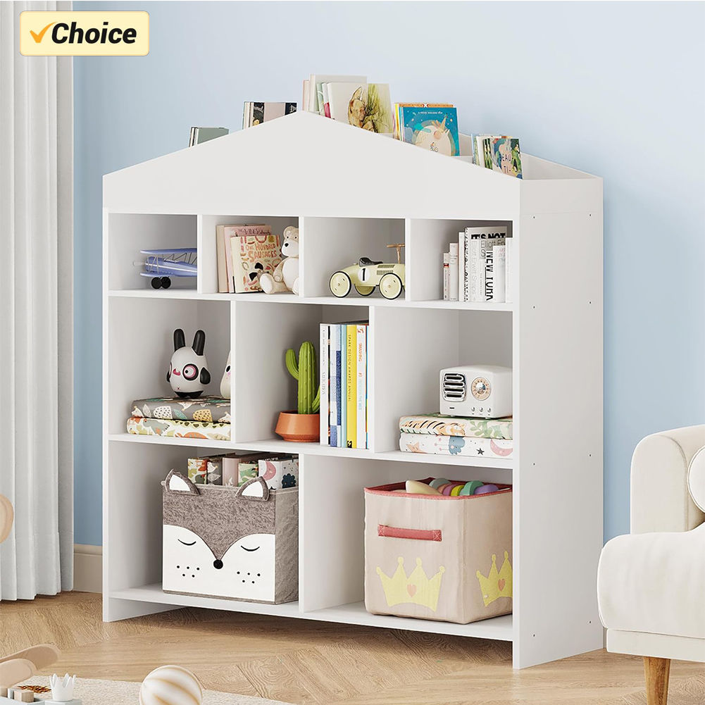 9-Cubby Kids Bookshelf 40.7in Width Bookcase Toddlers Playhouse Cabinet Shelf St
