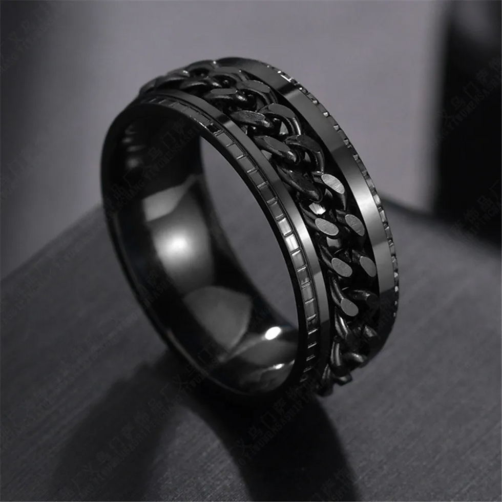 Thumbnail: Western Fashion Simple Design Rotatable Chain Ring Silver Black Gold Color Titan