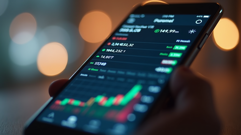Close-up view of a smartphone displaying a trading app with UK market data