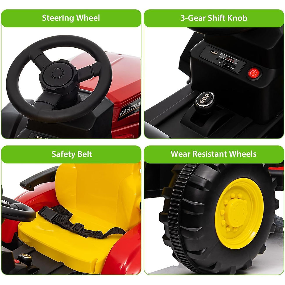 Thumbnail: Kids Ride on Tractor with Detachable Trailer, 12V Electric Tractor with Remote C