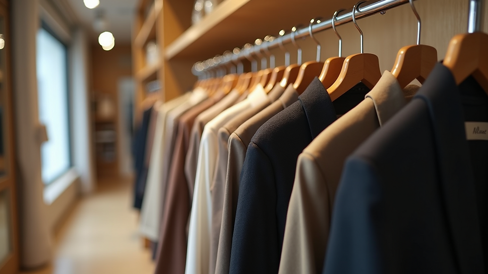 Eye-level view of a clothing rack featuring elegant Japanese fashion pieces