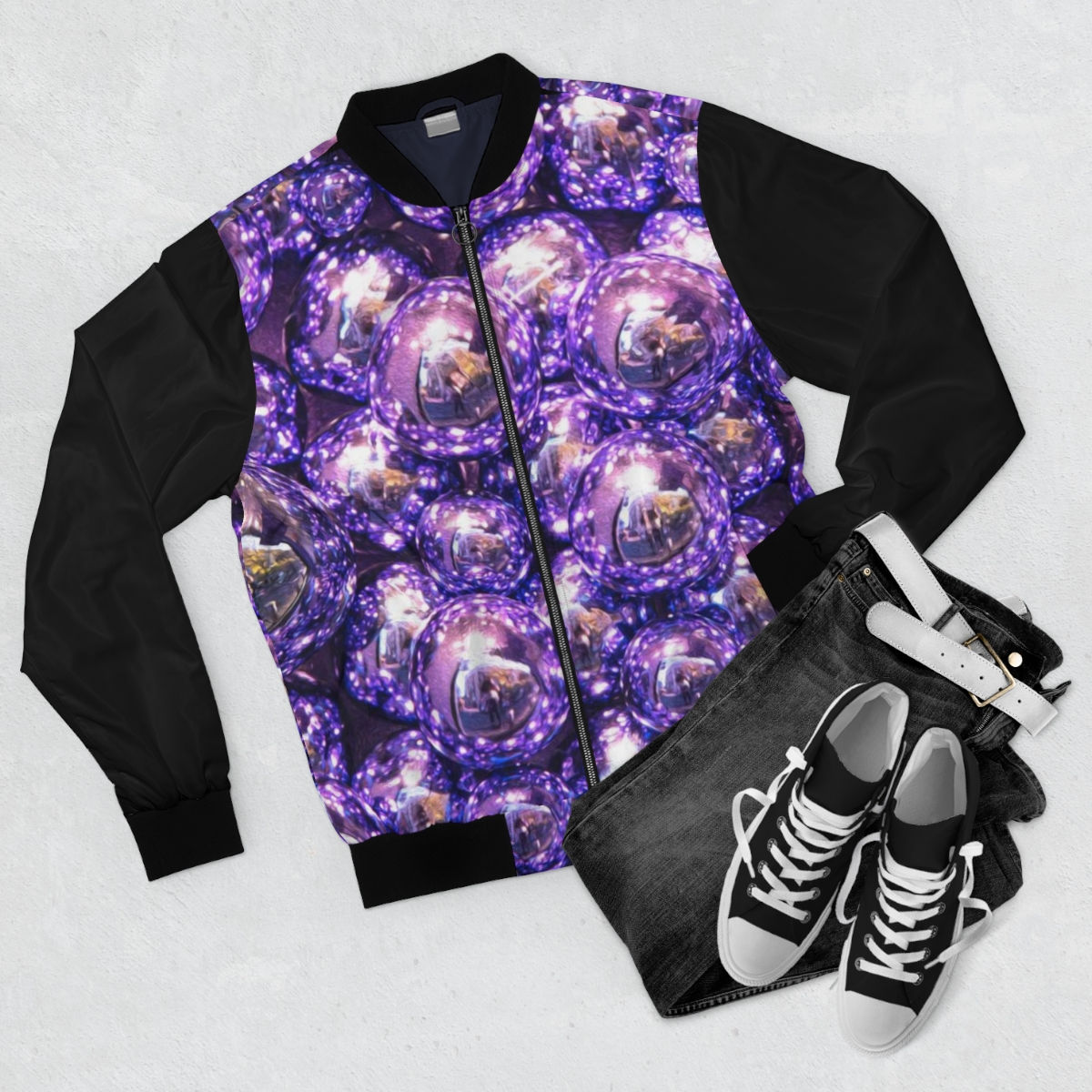 Men's Bomber Jacket - Purple Ornament Design
