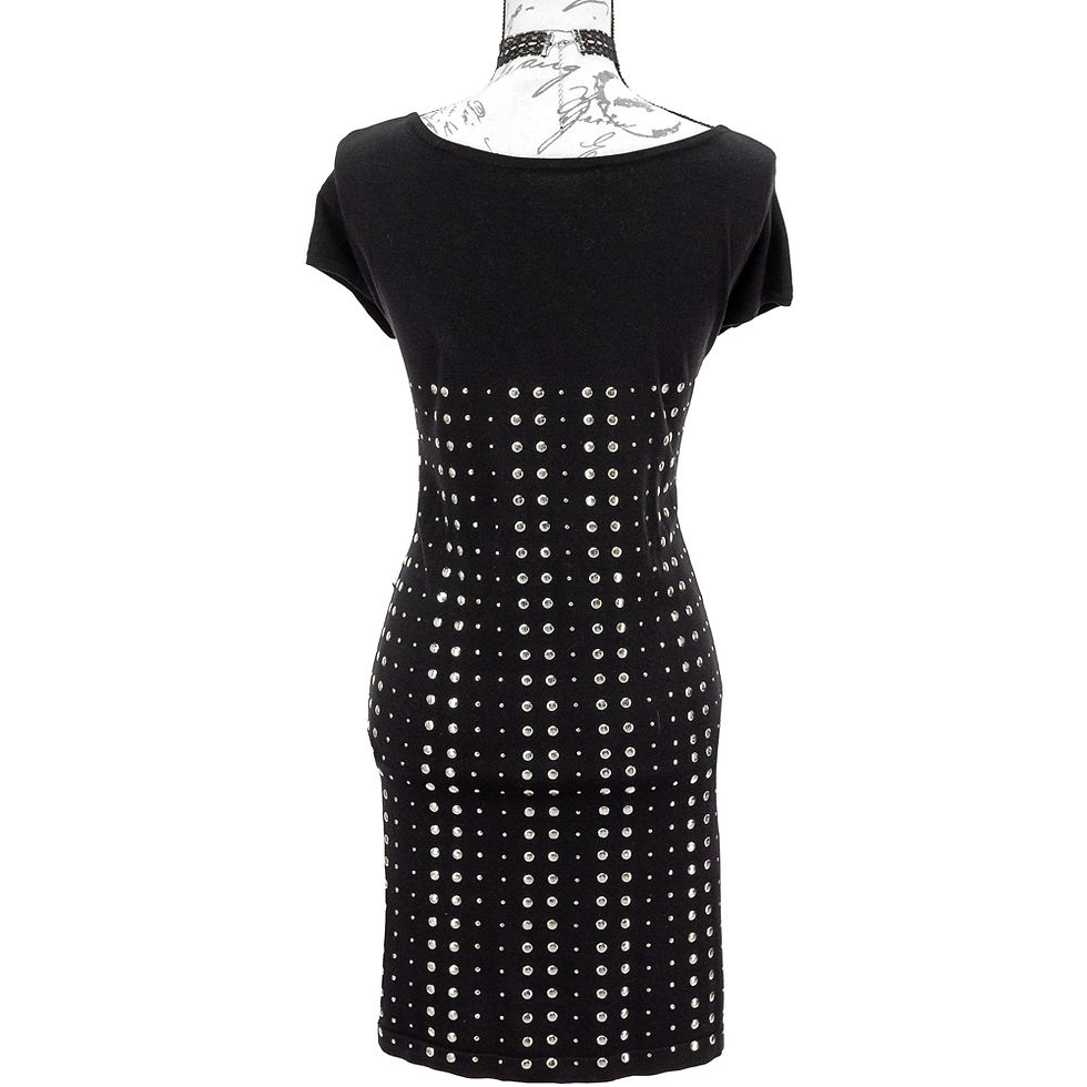 Thumbnail: 1719-Adrienne Vittadini Black Short Sleeves Gold Studded Dress