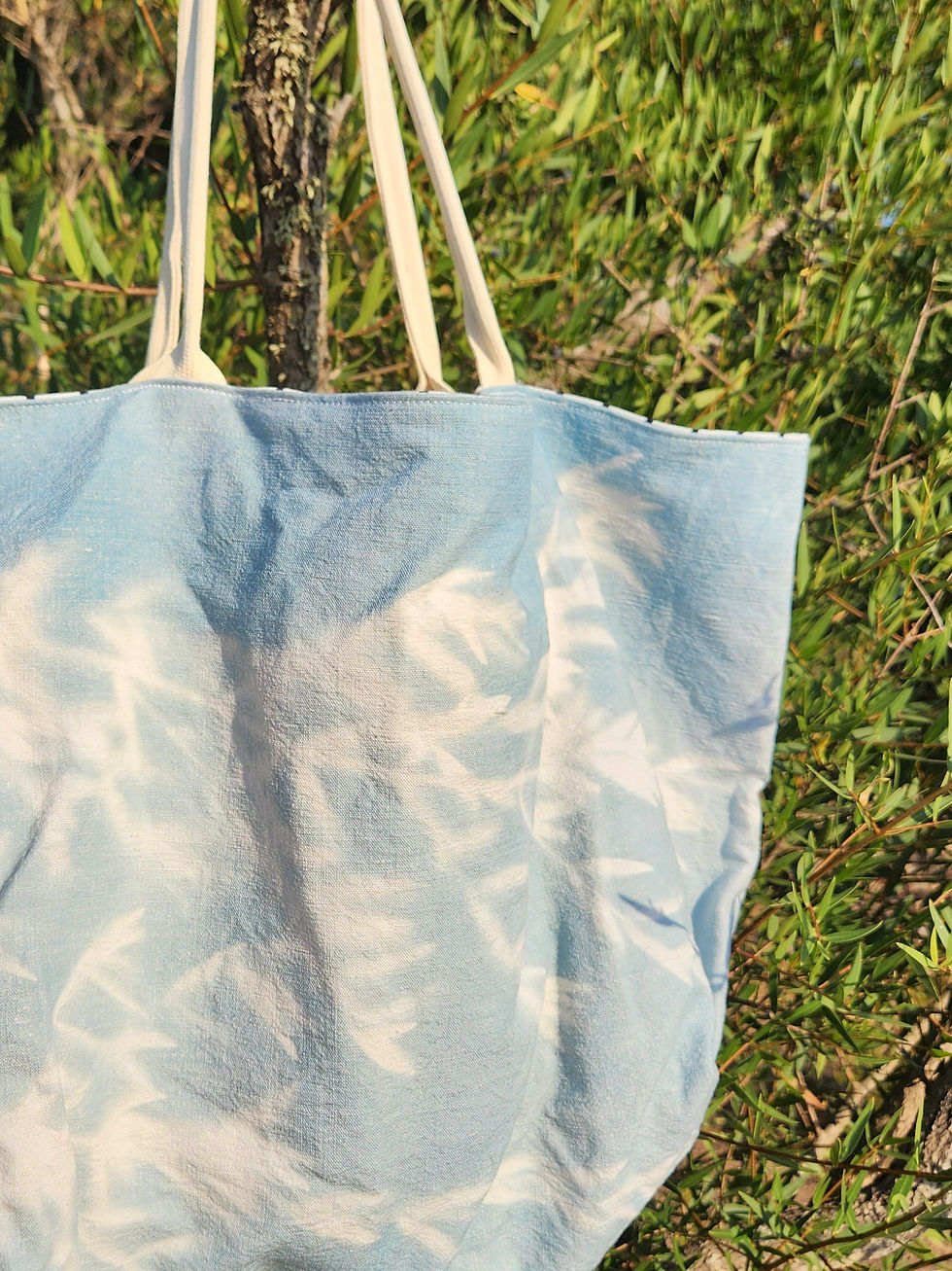 Miniature : dos cabas cyanotype sur linge ancien