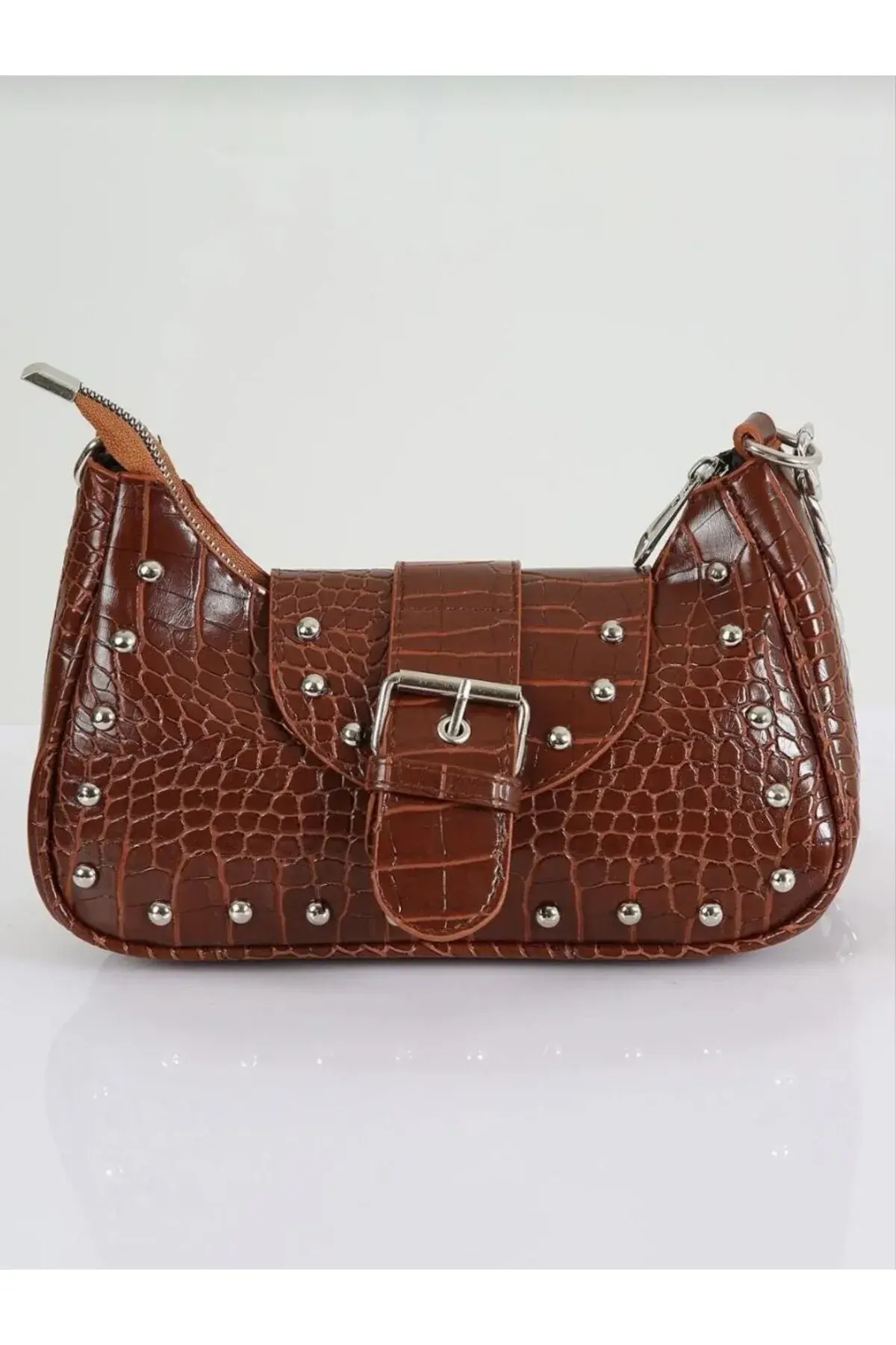 Kadın Zımbalı Ve Timsah Desenli Taba Kol Çantası