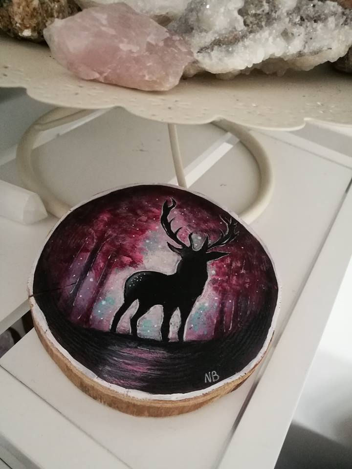 Thumbnail: Sacred Soul Tree Slice Painting Deer