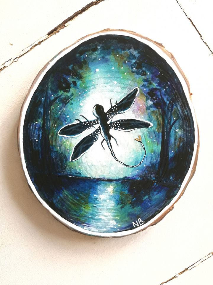 Thumbnail: Sacred Soul Tree Slice Painting Dragonfly