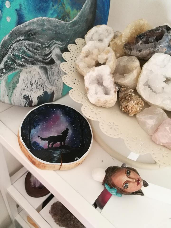 Thumbnail: Sacred Soul Tree Slice Painting Wolf