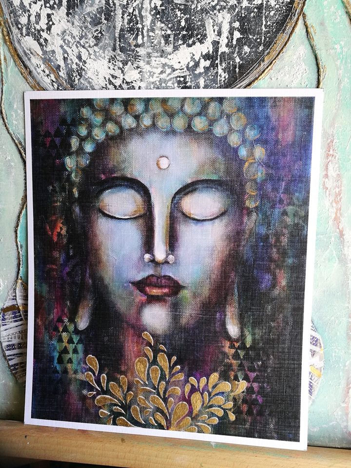 Thumbnail: Print Buddha - Hand Embellished with gold leaf paint !