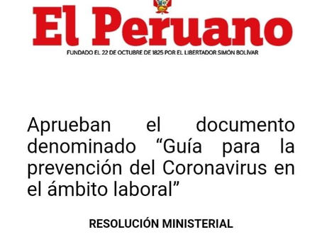 Aprueban el documento denominado “Guía para la prevención del Coronavirus en el ámbito laboral”
