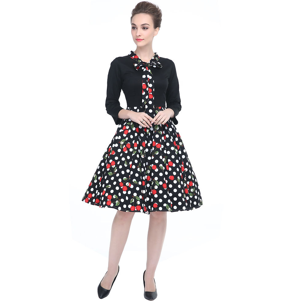 Thumbnail: Heroecol Women Bow Neck Vintage 1950s 60s Swing Rero Style Dress 32-8880YT