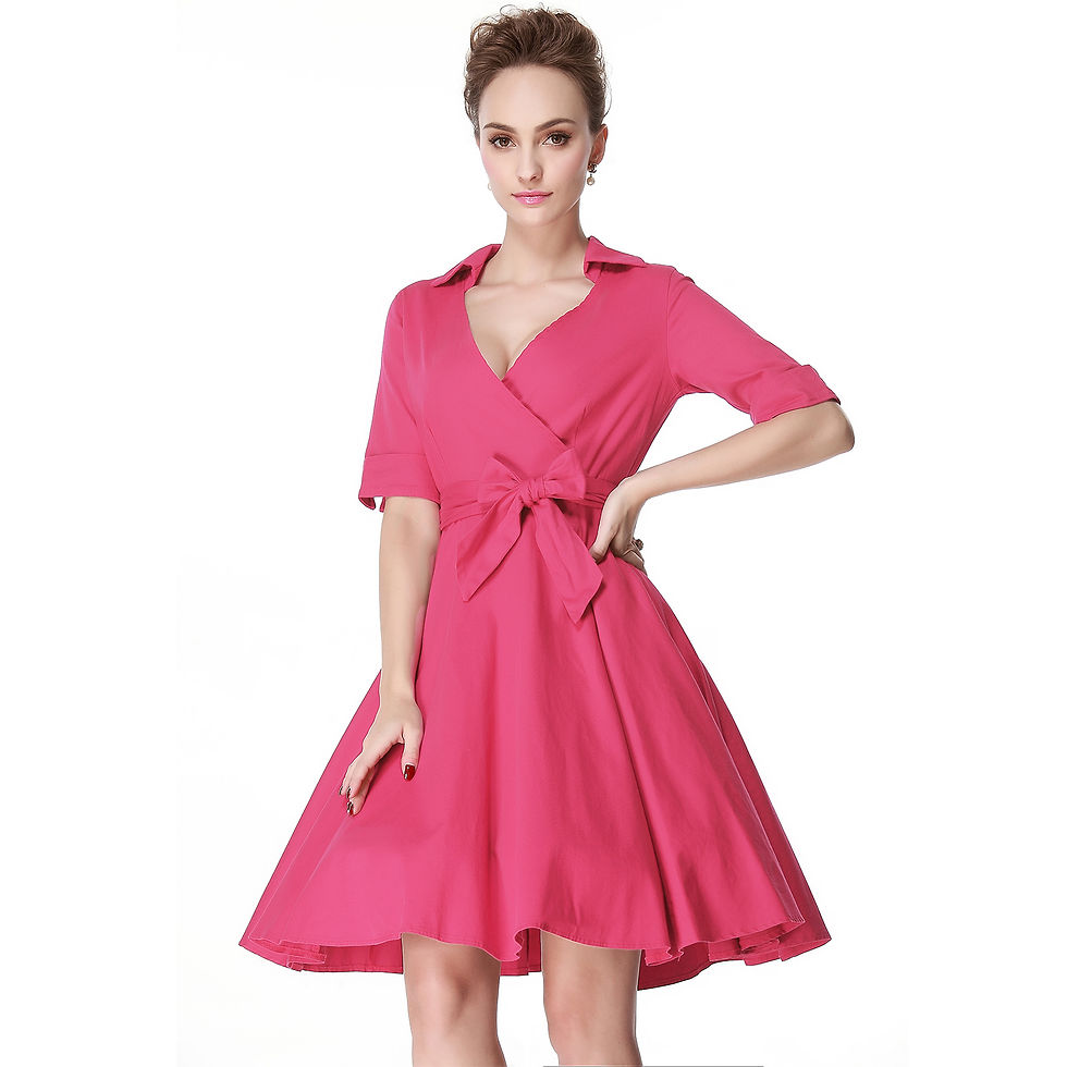 Thumbnail: Heroecol Women Cross V Neck Vintage 1950s 60s Swing Rero Style Dress 11-21
