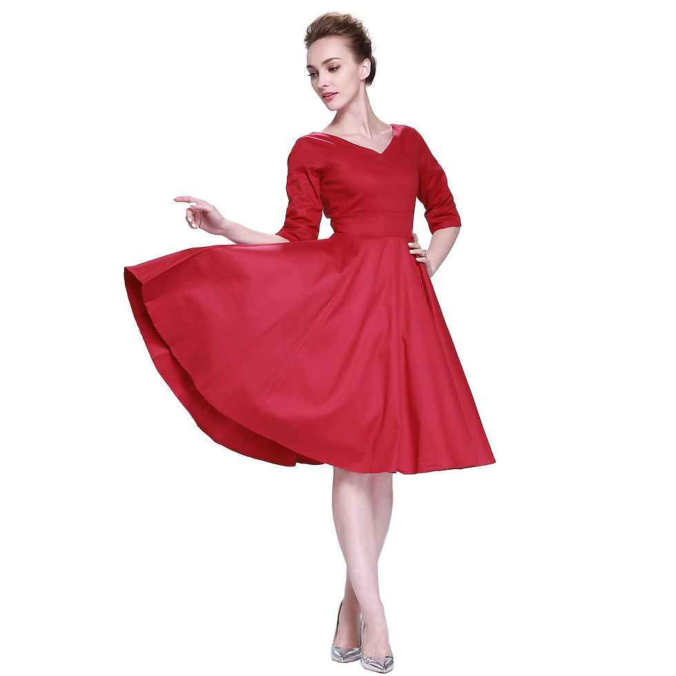Thumbnail: Heroecol Women V Neck Vintage 1950s 60s Swing Rero Style Dress 27-01