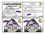Cartes à tâches - La grotte mystérieuse - Nombre manquant multiplications - 3e-4e année