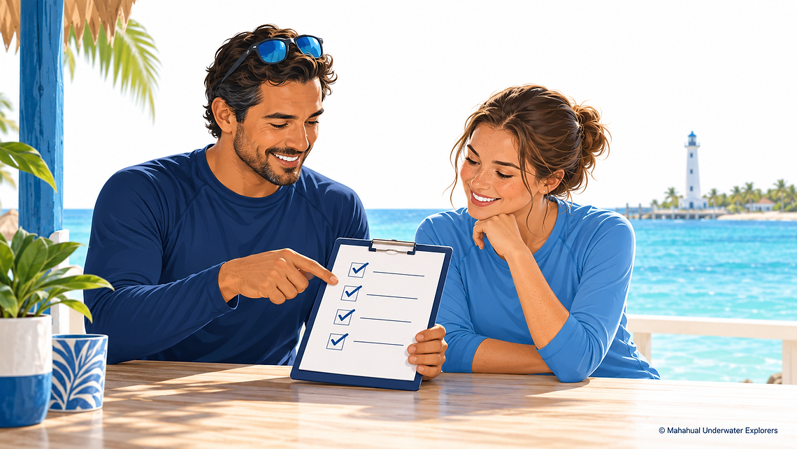 Planning your dives? Find out what to bring, how we arrange your diving day and where to meet us—including advice for Costa Maya cruise passengers.
