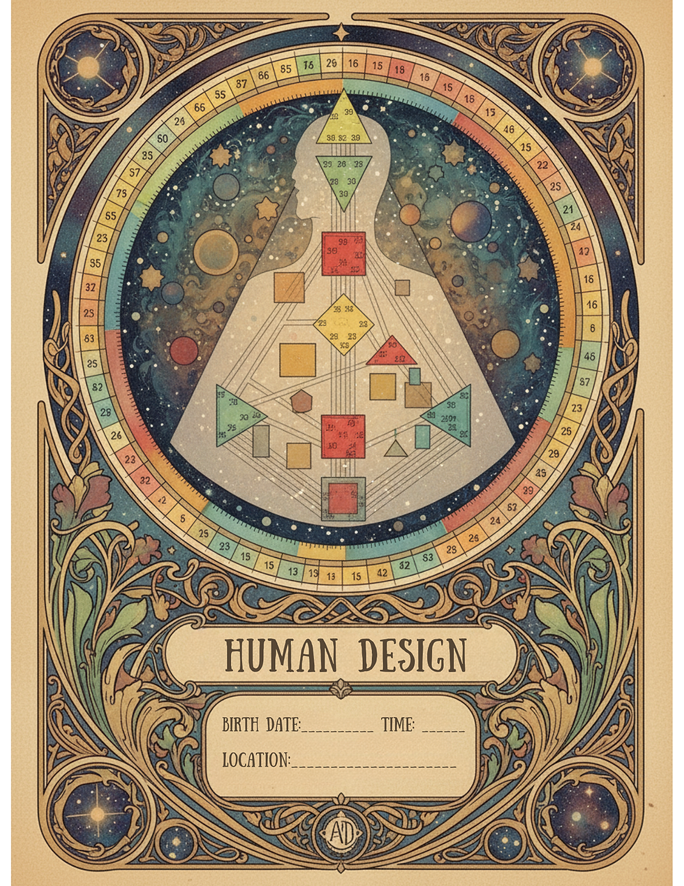 image of an interior page of a Cosmic Blueprint astrology report the start of the Human Design portion of the report