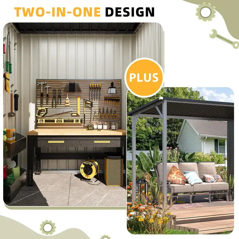 Thumbnail: 8x4 FT Metal Storage Shed With Attached Gazebo Roof Order Now for Delivery or In