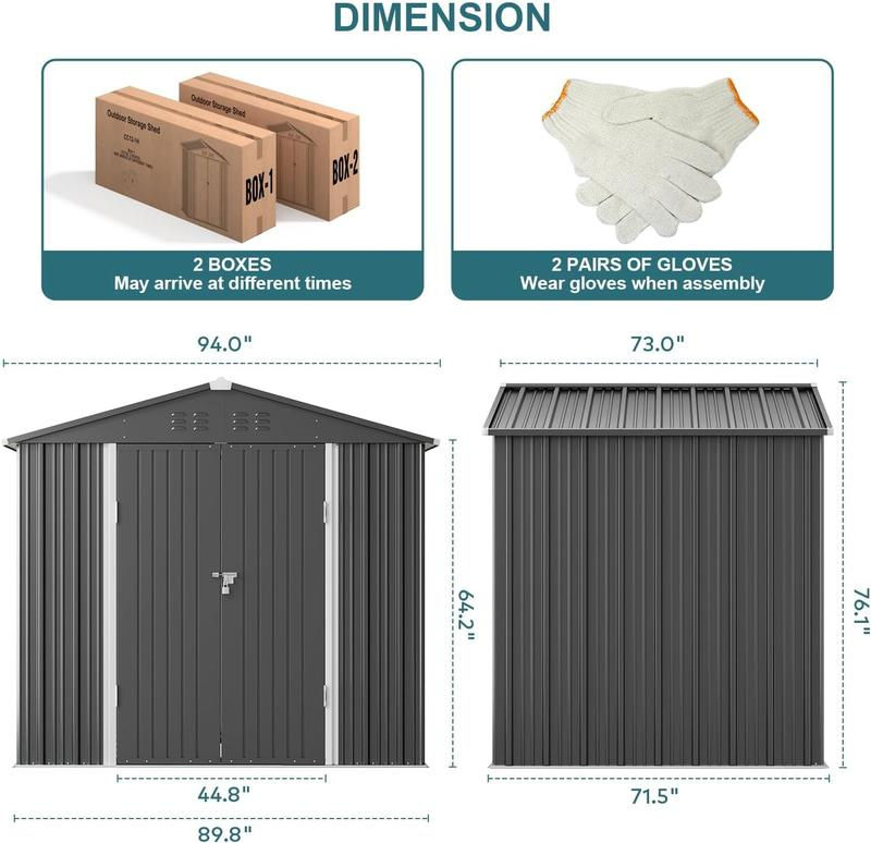 Thumbnail: 8x6 Metal Outdoor Storage Shed with Double Lockable Doors