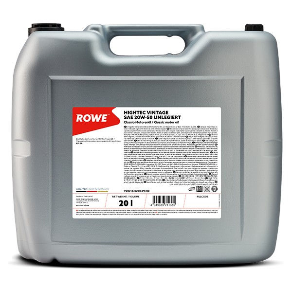 ROWE HIGHTEC 20218  VINTAGE SAE 20W-50 ONGELEGEERD, Classic motorolie 20L