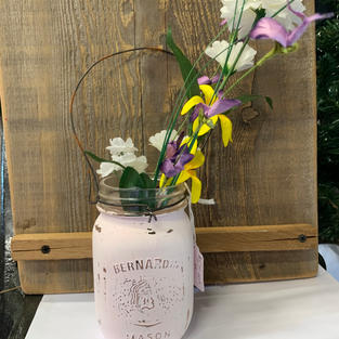 Chalk Painted Jar with Flowers - Pale Pink