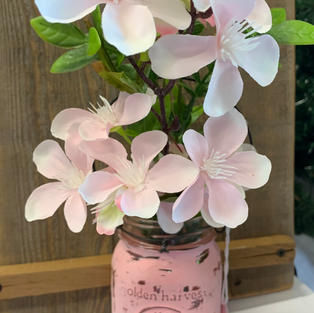 Chalk Painted Jar with Flowers - Light Pink