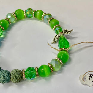 Angel Bracelet - Green / Crystal / Lava Bead