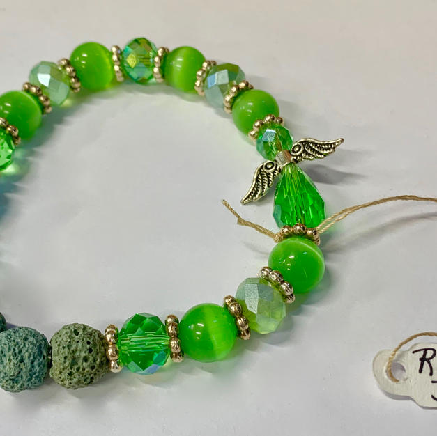 Angel Bracelet - Green / Crystal / Lava Bead