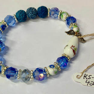 Angel Bracelet - Light Blue Crystal / Lava Bead