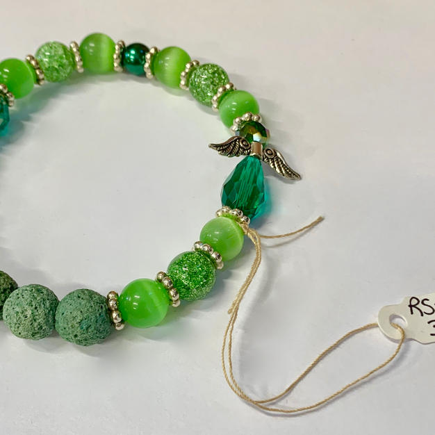 Angel Bracelet - Green Bead / Crystal