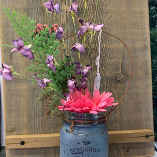 Chalk Painted Jar with Flowers - Mid Blue