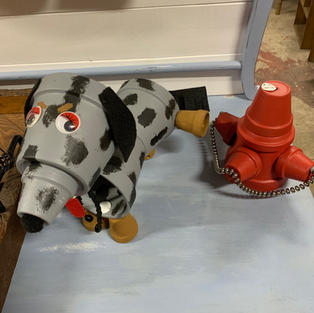 Large Spotted Dog with Fire Hydrant (Made of Clay Pots)