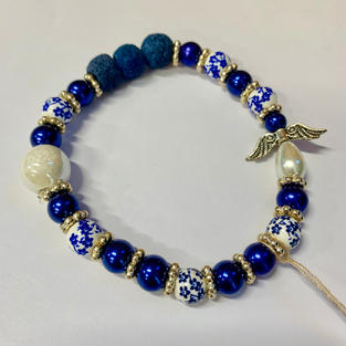 Angel Bracelet - Blue / White / Blue Lava Bead