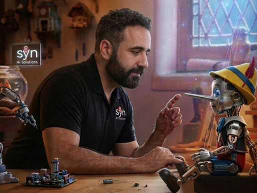 Robô Pinóquio conversando com humano simbolizando como modelos de inteligência artificial podem gerar respostas incorretas.