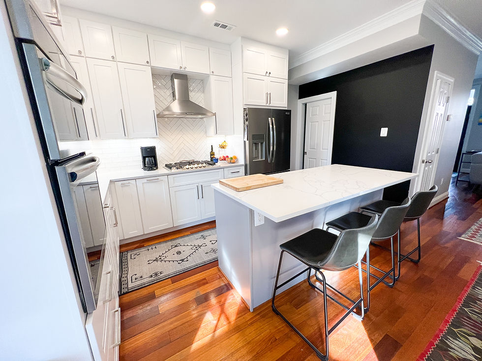 kitchen renovation, gray cabinets, white cabinets, white countertops, quartz countertops