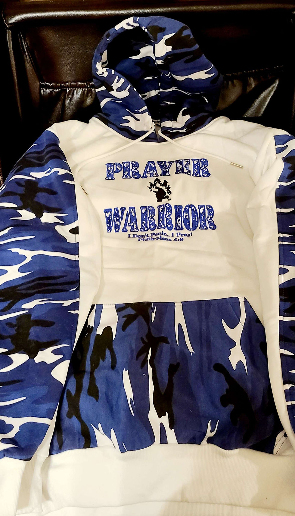 Thumbnail:  Heavyweight Blue Camo Prayer Warrior embroidered hoodie