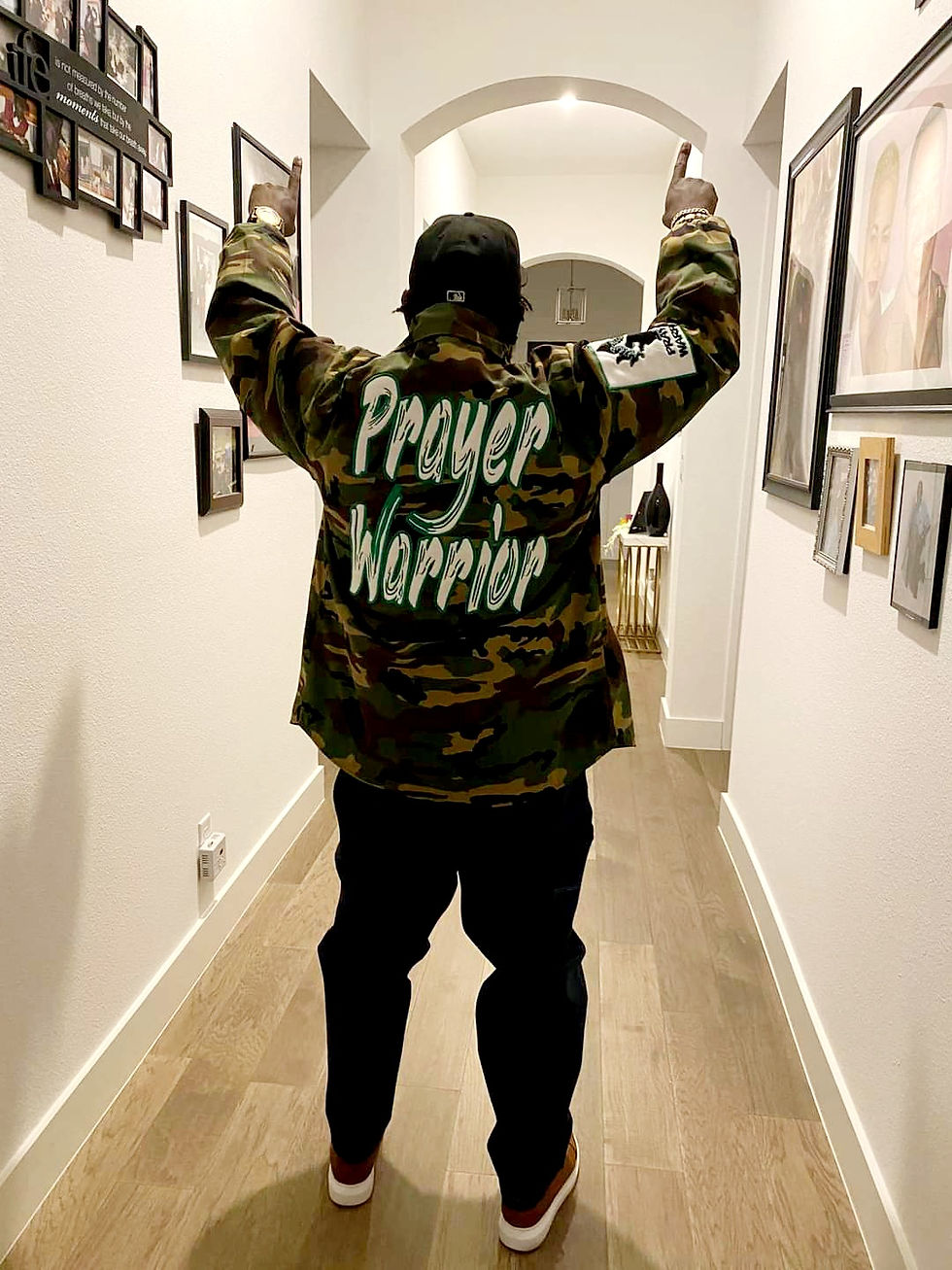 Thumbnail: Green Camouflage Prayer Warrior jacket 