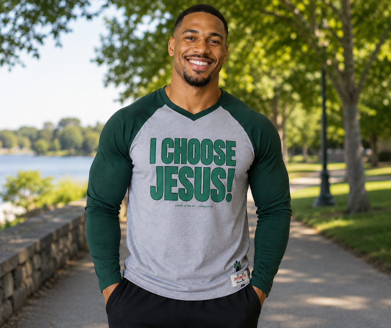 Gray and Green "I Choose Jesus" Long sleeve Polyester Tshirt